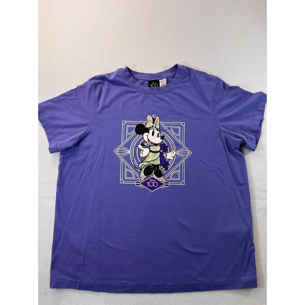 Disney 100 Minnie Mouse Purple T-Shirt Mens Medium Iridescent Graphic Tee